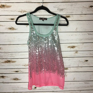 Almost Famous Pink Blue Ombre Sequin Tank Top